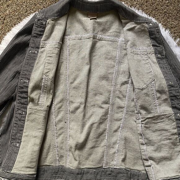Chicos Striped Jean Jacket Button Front Black White Womens Size XL - Picture 4 of 16